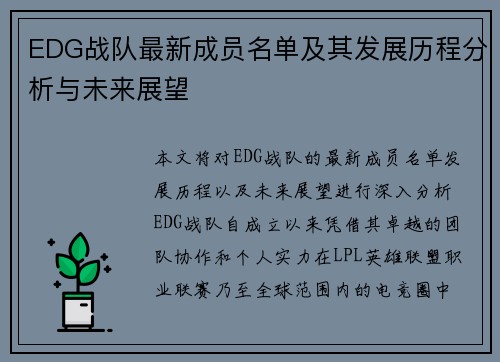 EDG战队最新成员名单及其发展历程分析与未来展望